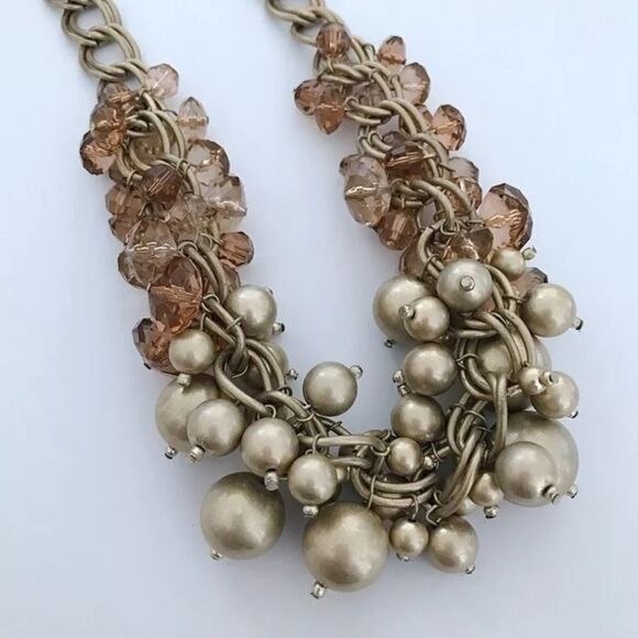 ANN TAYLOR LOFT GOLD TONE BROWN RESIN 20"-22" NECKLACE NWT - Picture 3 of 4